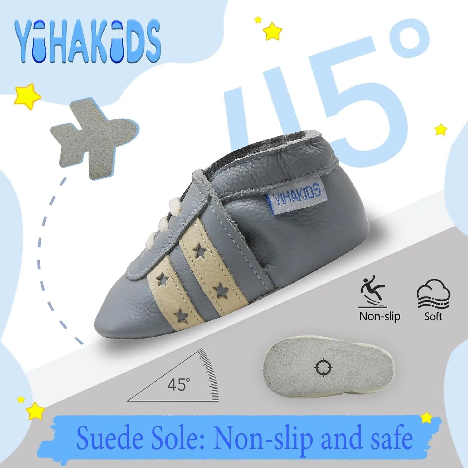 YIHAKIDS Baby Leather Shoes Soft Sole First Walking Moccasins Infants Toddler Boys Girls Crawling Slippers Slip-on Shoes with Elastic Ankle