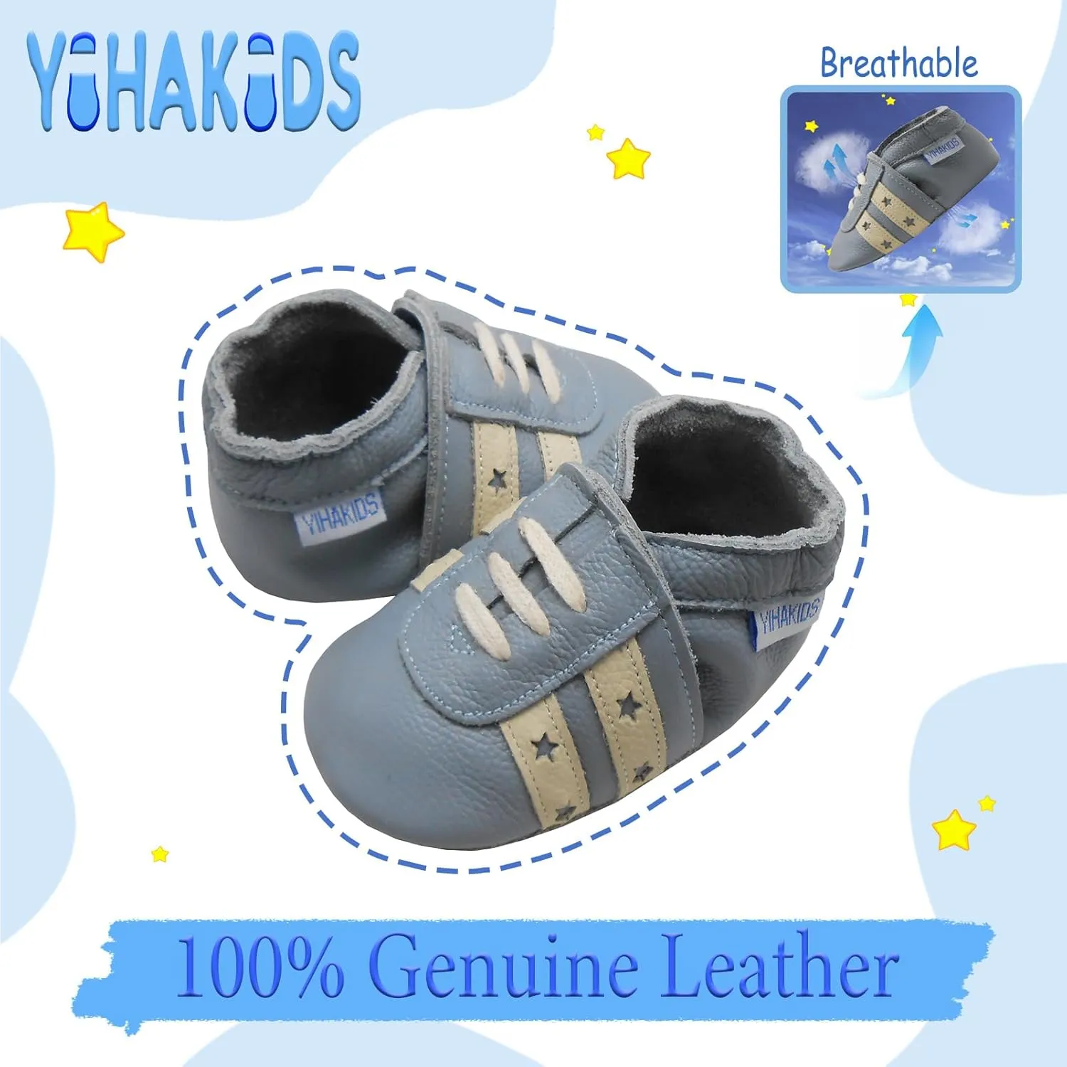 YIHAKIDS Baby Leather Shoes Soft Sole First Walking Moccasins Infants Toddler Boys Girls Crawling Slippers Slip-on Shoes with Elastic Ankle