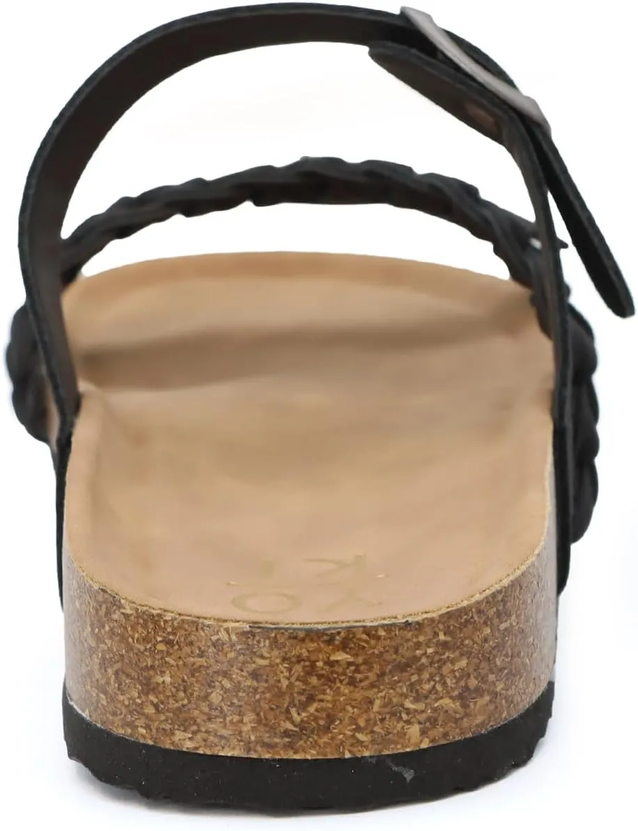 YOKI GIAN-272 Women's Cork Bottom Double Buckle Sandal with Braided Strap, Women's Sandals Dressy, Summer Sandals for Women