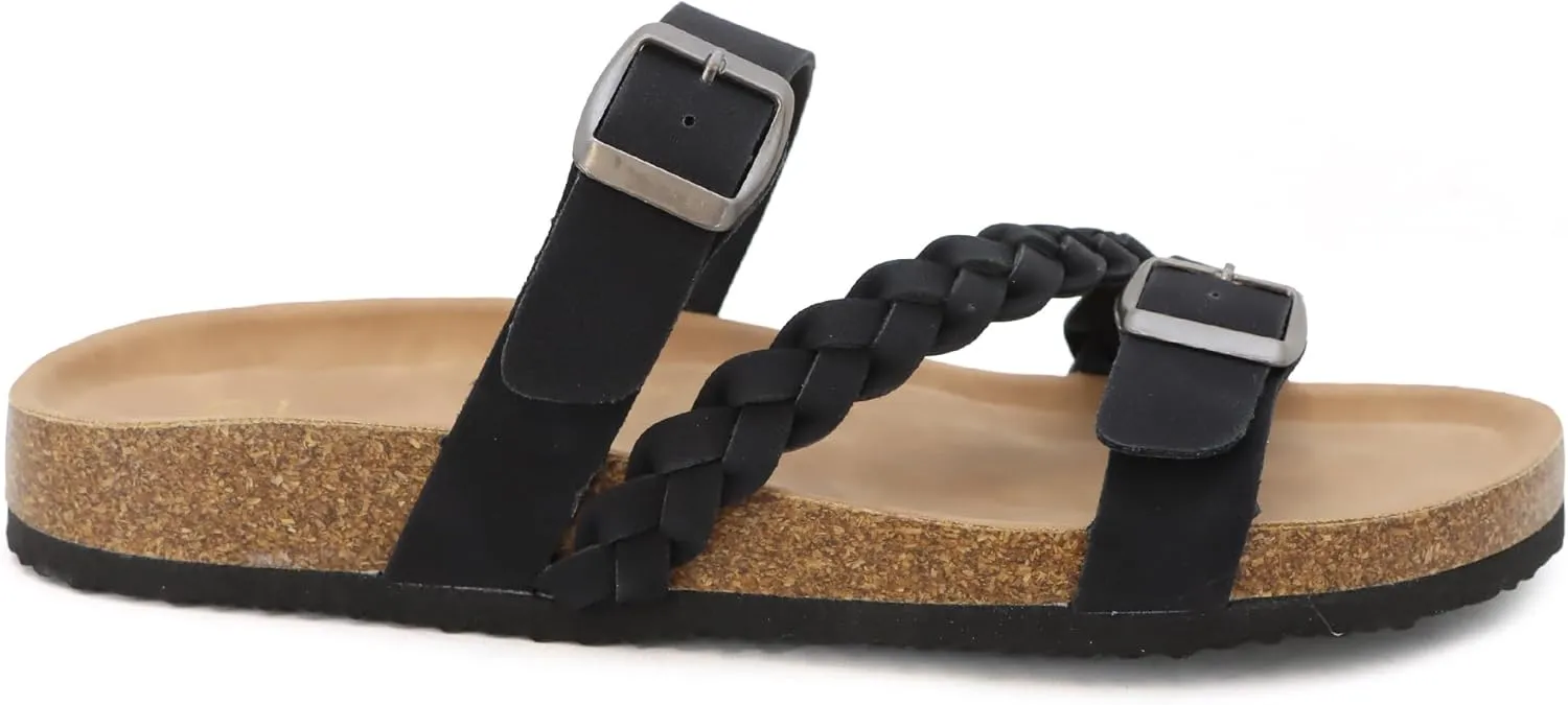 YOKI GIAN-272 Women's Cork Bottom Double Buckle Sandal with Braided Strap, Women's Sandals Dressy, Summer Sandals for Women