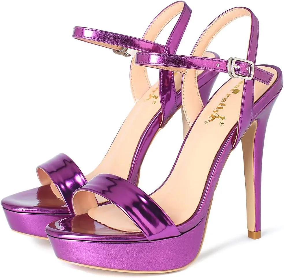 YooPrettyz Women Stiletto Heels Strappy Party Dress Pump Ankle Strap Sandal Heels