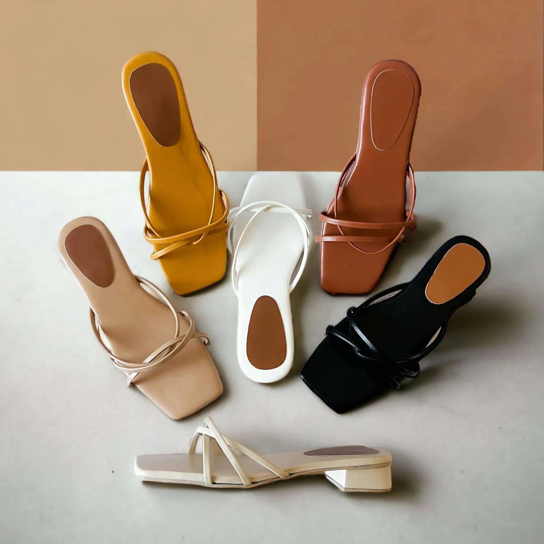 YUNA Slim Strappy Slip On 1” Block Heels