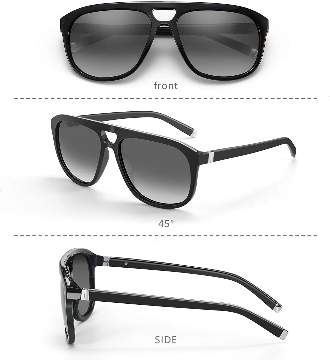 ZENOTTIC Aviator Sunglasses for Men Polarized UV Protection Square Fashion Double Bridge Retro Pilot Sun Glasses Oversized