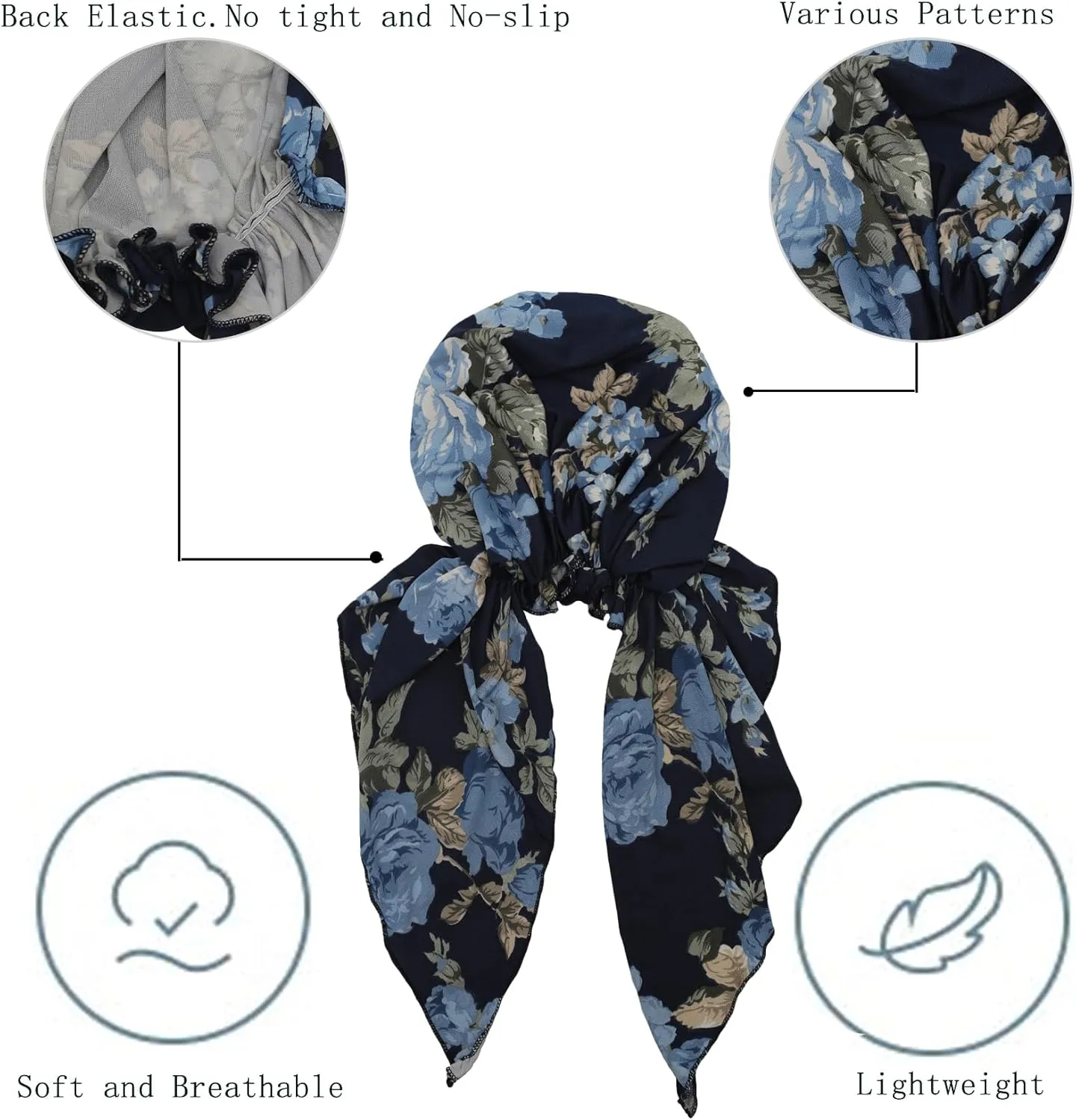 ZLYC Chemo Headwear Pre Tied Head Scarf Headwraps Lightweight Turban Beanie Cap for Women