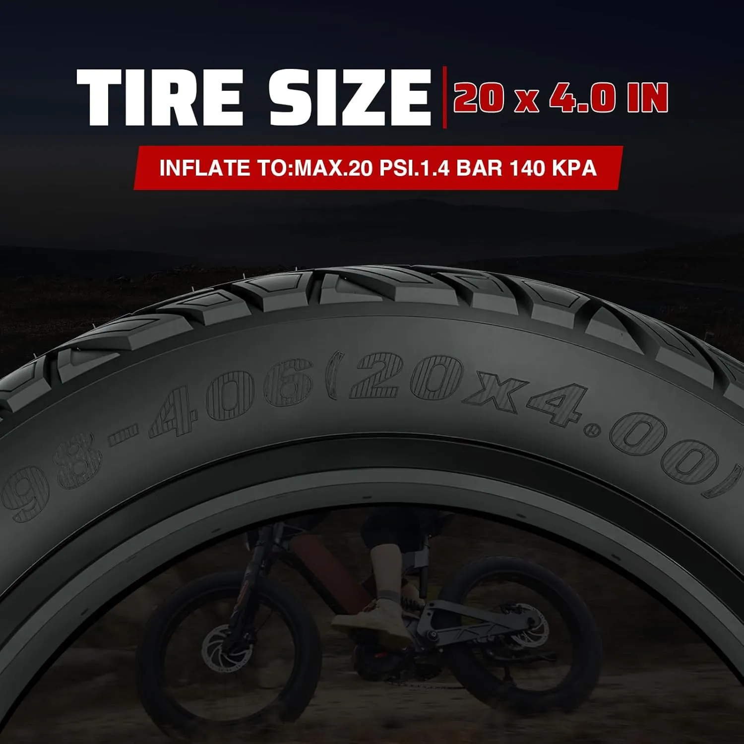 ZUKKA 20/26 x 4.0 E-Bike Tire 1/2 Pack Fat Tire High Performance Fat White Wall Replacement Folding Mountain Bike Tire High-Density Bike Tires for MTB E Bikes