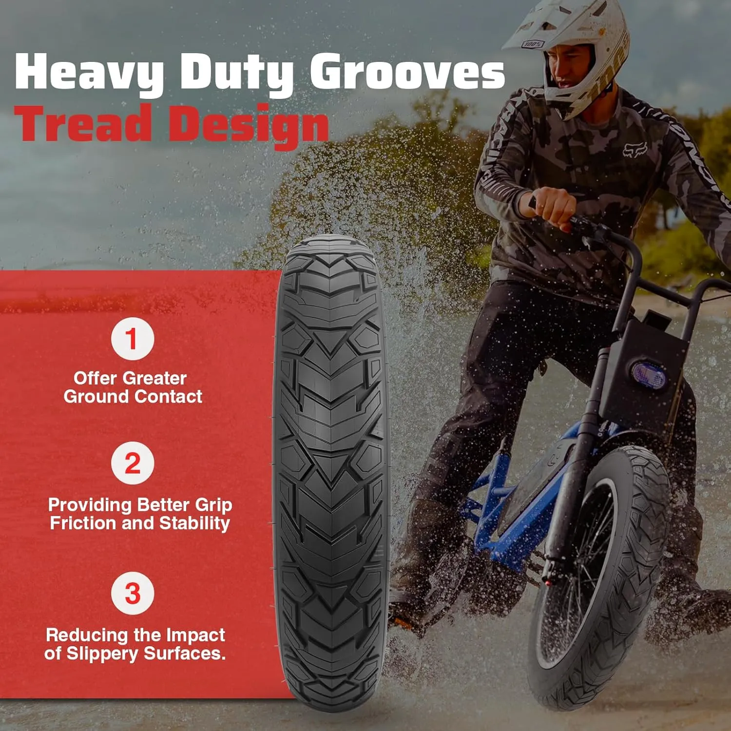 ZUKKA 20/26 x 4.0 E-Bike Tire 1/2 Pack Fat Tire High Performance Fat White Wall Replacement Folding Mountain Bike Tire High-Density Bike Tires for MTB E Bikes