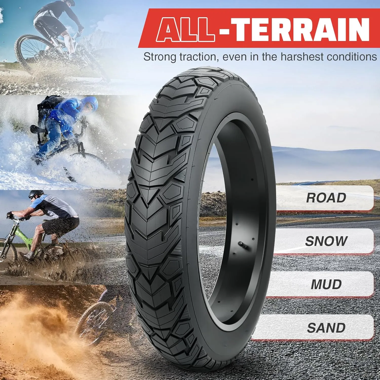 ZUKKA 20/26 x 4.0 E-Bike Tire 1/2 Pack Fat Tire High Performance Fat White Wall Replacement Folding Mountain Bike Tire High-Density Bike Tires for MTB E Bikes
