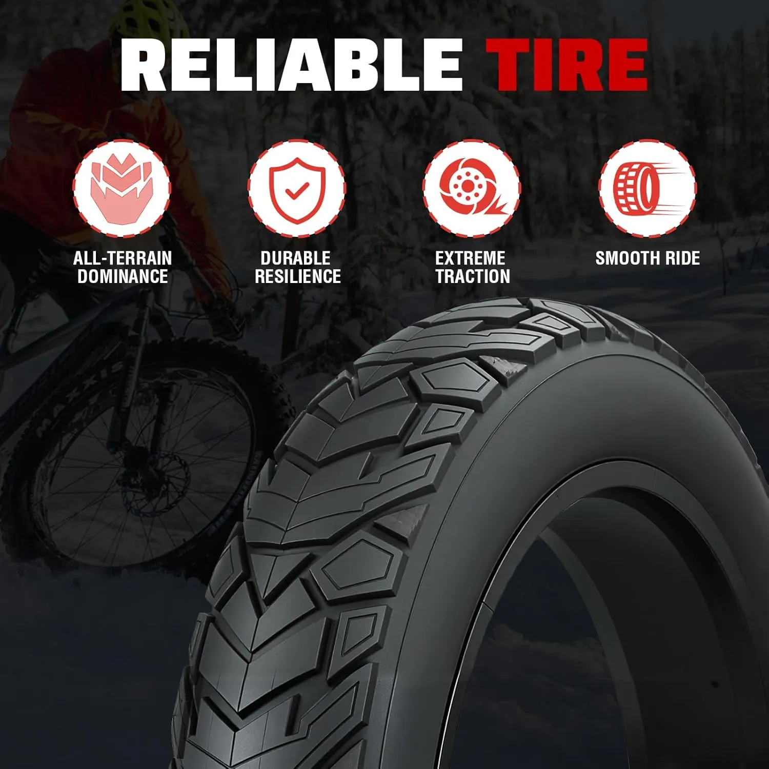 ZUKKA 20/26 x 4.0 E-Bike Tire 1/2 Pack Fat Tire High Performance Fat White Wall Replacement Folding Mountain Bike Tire High-Density Bike Tires for MTB E Bikes